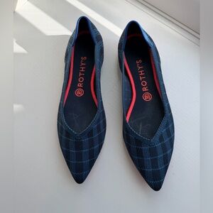 Rothy's The Point Indigo Gimgham Plaid Ballet Flats Shoes Woman’s Size 9.5 W